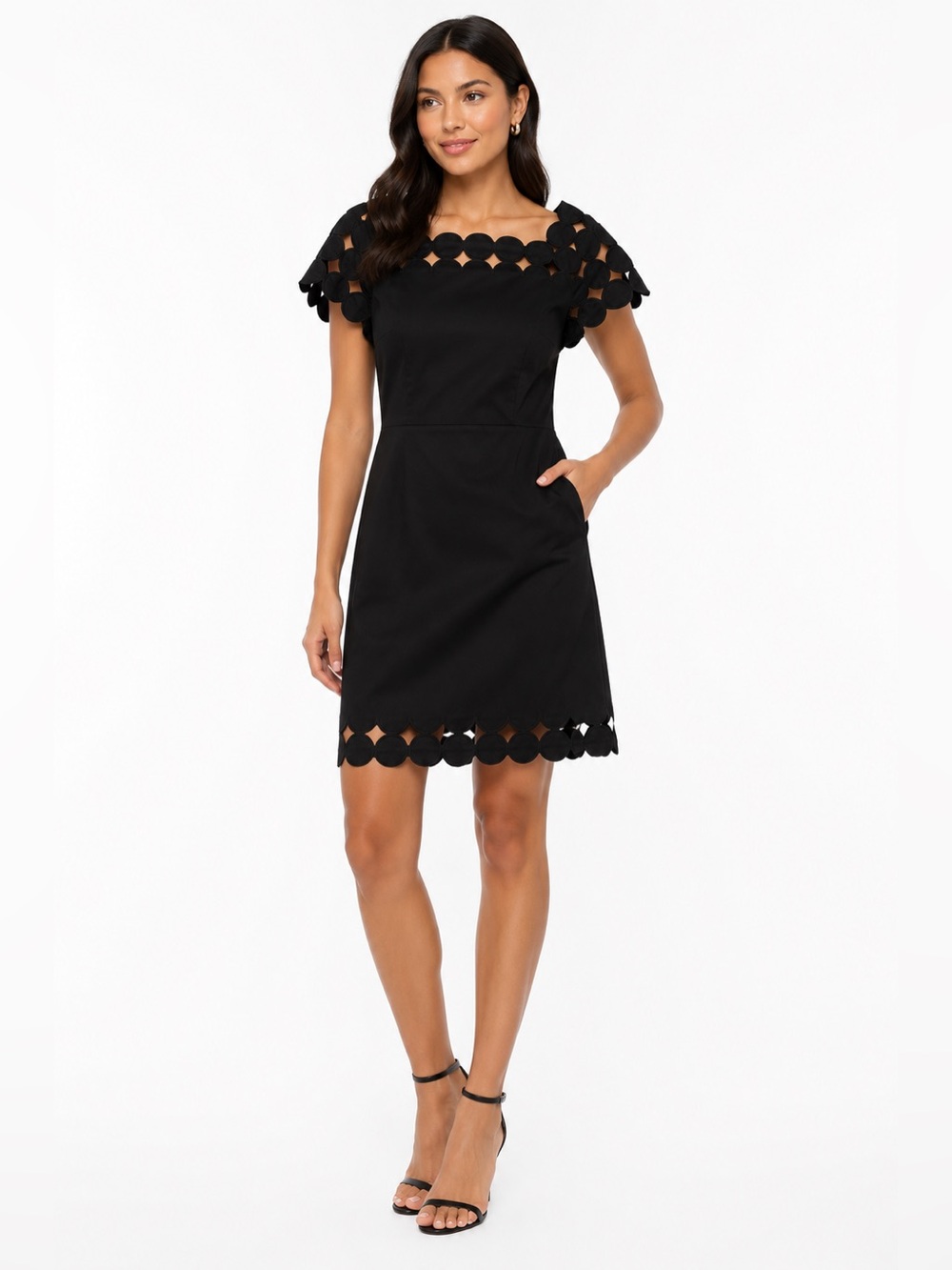 Vince Camuto NWT Black Square Neck Cutout Shift Dress Size 8 Cotton MSRP $168
